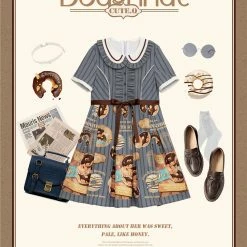 CuteQ Donuts Coffee Shop Lolita Daily Op One Piece Dress Dolly Collar 29 CuteQ Donuts Coffee Shop Lolita Daily Op One Piece Dress Dolly Collar
