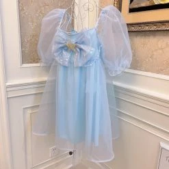 EverythingCuteClub Dress + Rompers Daughter Of Sea Mesh Dress Short Sleeve Puff Sleeve High Waist Dress