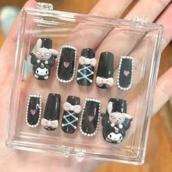 EverythingCuteClub Kuromi&Melody Harajuku Jiraikei Acrylic Nails Fake Nails Nails Tip Handmade Accessories