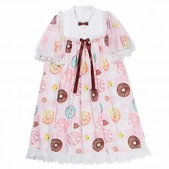 EverythingCuteClub Donuts Daily One Piece Dress Puff Mesh Sleeves