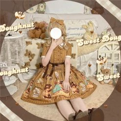 CuteQ Donuts Coffee Shop Lolita Daily Op One Piece Dress Dolly Collar 30 CuteQ Donuts Coffee Shop Lolita Daily Op One Piece Dress Dolly Collar