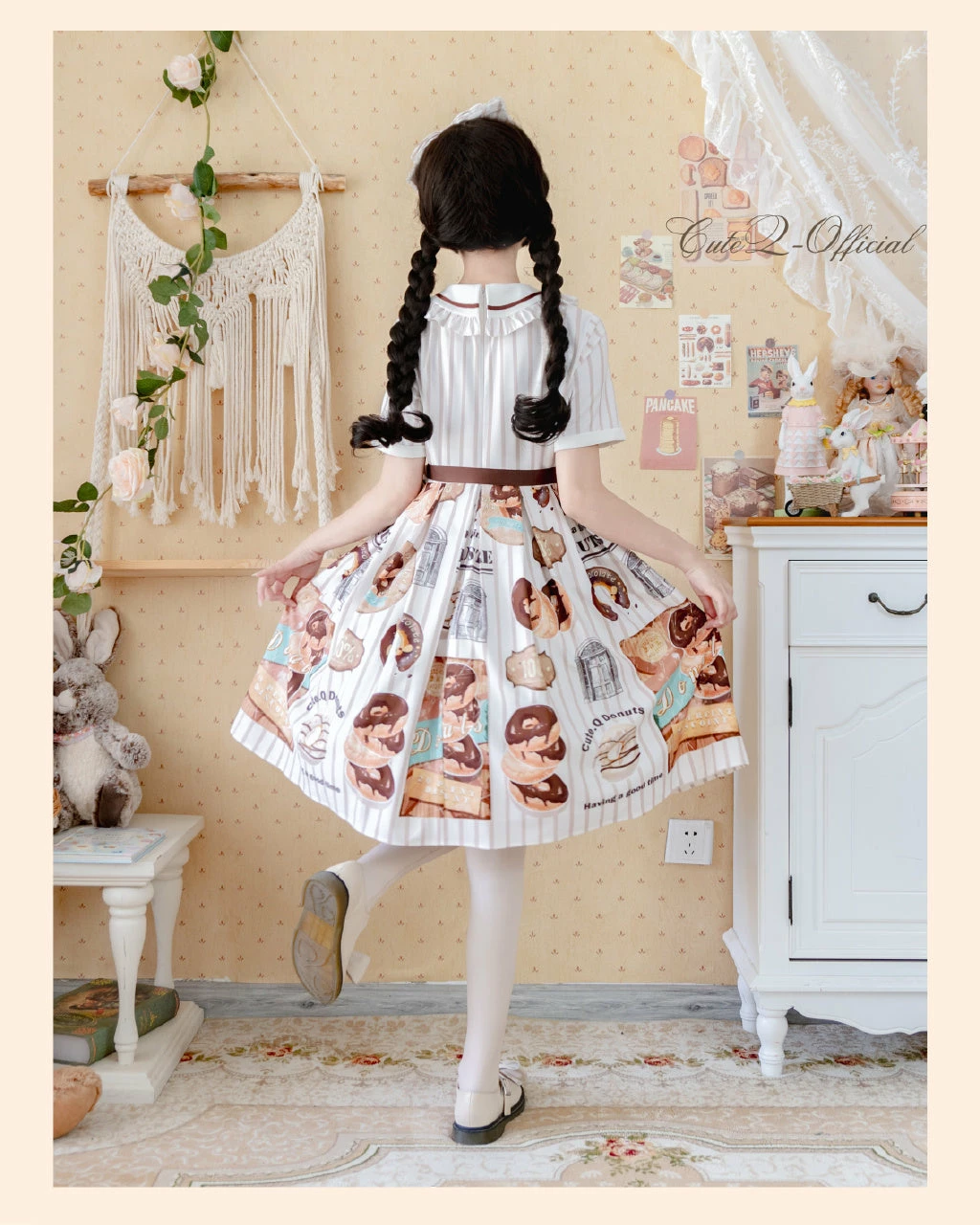 CuteQ Donuts Coffee Shop Lolita Daily Op One Piece Dress Dolly Collar 11 CuteQ Donuts Coffee Shop Lolita Daily Op One Piece Dress Dolly Collar