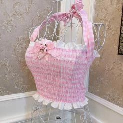 EverythingCuteClub Pink Check Halter Crop Top