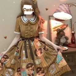 CuteQ Donuts Coffee Shop Lolita Daily Op One Piece Dress Dolly Collar 31 CuteQ Donuts Coffee Shop Lolita Daily Op One Piece Dress Dolly Collar