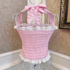 EverythingCuteClub Pink Check Halter Crop Top