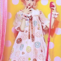 EverythingCuteClub Donuts Daily One Piece Dress Puff Mesh Sleeves