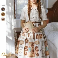 CuteQ Donuts Coffee Shop Lolita Daily Op One Piece Dress Dolly Collar 22 CuteQ Donuts Coffee Shop Lolita Daily Op One Piece Dress Dolly Collar