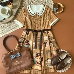 CuteQ Donuts Coffee Shop Lolita Daily Op One Piece Dress Dolly Collar