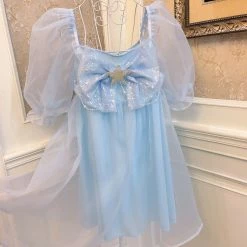 EverythingCuteClub Dress + Rompers Daughter Of Sea Mesh Dress Short Sleeve Puff Sleeve High Waist Dress