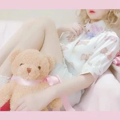 EverythingCuteClub Cream Made Chocolate Bear Doll Collar Short Sleeve Shirt