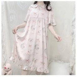 EverythingCuteClub Steam Bun Day Dream Rabbit Cute Girly Lounge Set Sleep Wear Pyjamas Dress