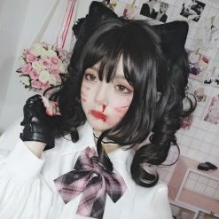 EverythingCuteClub Little Red Black Curly Dolly Bunches Double Pony Tails Hair Wig Cosplay Accessories