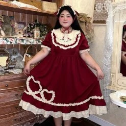 EverythingCuteClub Plus Size Cotton Candy Girl Two Hearts Red Dress