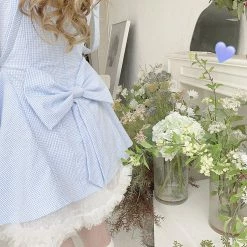 EverythingCuteClub Cloud Blue Dress With White Mesh Skirt Dress + Rompers