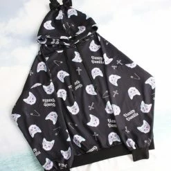 EverythingCuteClub Cat Head Harajuku Fashion Cross Hoodie Jacket