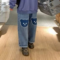 EverythingCuteClub Bottom Bear Patch Jeans Pants