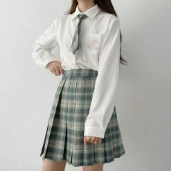 EverythingCuteClub Pine Forest Green Skirt Plaid Pleated Jk Skirt
