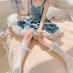 EverythingCuteClub Girly Denim Jeans Daily Outfit / Lolita Dress 2 Styles Available Dress + Rompers
