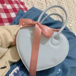 Baby Face Accessories Heart Shape Ribbon Mini Handbag Crossbody Bag