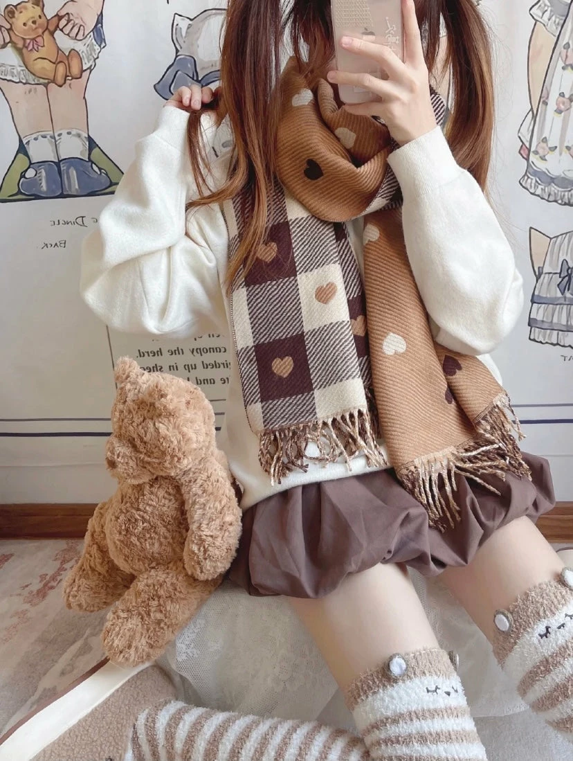 EverythingCuteClub Brown Heart Scarf 3 EverythingCuteClub Brown Heart Scarf