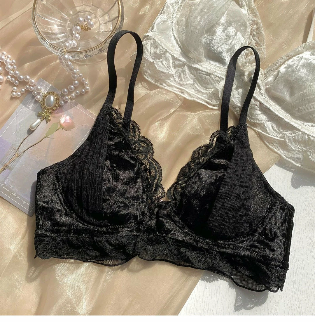 EverythingCuteClub Lingerie + Panties + Sleepwear + Socks Velvet White Rose Bralette 9 EverythingCuteClub Lingerie + Panties + Sleepwear + Socks Velvet White Rose Bralette