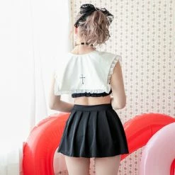 EverythingCuteClub Top Cross Sailor Collar Swimsuit Set