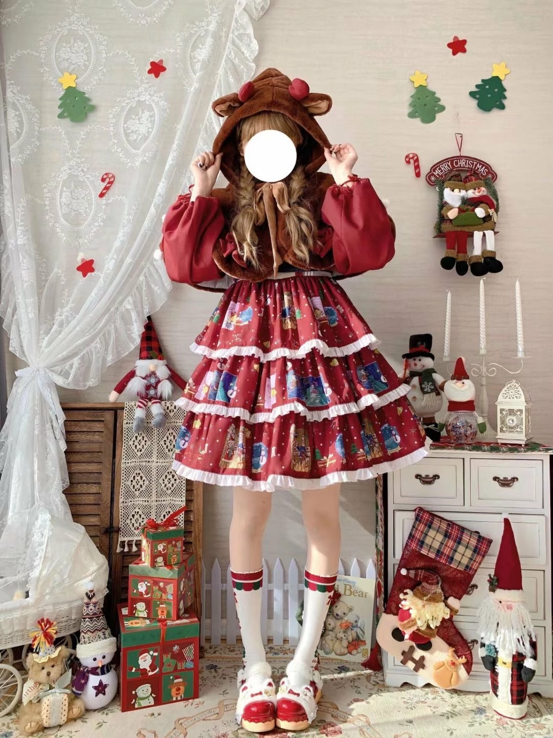 EverythingCuteClub Dress + Rompers The Letter After Christmas Lolita Set Dress + Vest+ Elk Cloak 8 EverythingCuteClub Dress + Rompers The Letter After Christmas Lolita Set Dress + Vest+ Elk Cloak