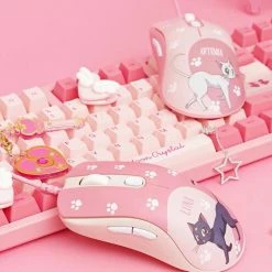 EverythingCuteClub Sailor Moon Luna Crystal Pink Girly Mouse Keyboard+Headphones +Mouses