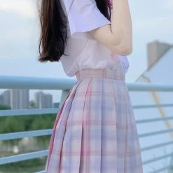 EverythingCuteClub Bottom First Love Plaid Skirt Pink Purple Pastel