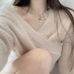 EverythingCuteClub Lace Design Shoulder Sweater Top