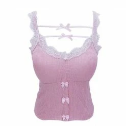 EverythingCuteClub Bowknot Double Line Pink/white Camisole Sling Tops Slip Vest