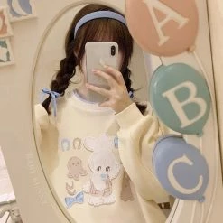 EverythingCuteClub Rabbit Octopus Friends Yellow Sweatshirt Tops