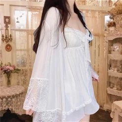 EverythingCuteClub White Lover 白い恋人 Cami Dress + Rope Set Pyjamas Night Dress Set 2pc Lingerie + Panties + Sleepwear + Socks