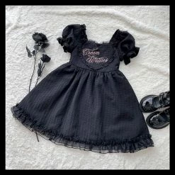EverythingCuteClub Black Choco Cream Waffle Dolly Dress One Piece Dress