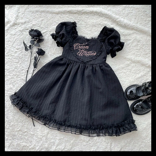 EverythingCuteClub Black Choco Cream Waffle Dolly Dress One Piece Dress 3 EverythingCuteClub Black Choco Cream Waffle Dolly Dress One Piece Dress