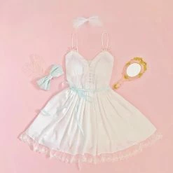 EverythingCuteClub Mint White Fairy Dress Petit Girl Dress + Rompers