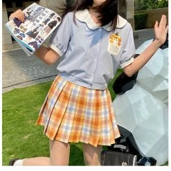 LunaJk, Everythingcuteclub Orange Soda Shining Orange Colour Plaid Skirt