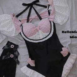 EverythingCuteClub Heartbeat Girly Black Pink Swimsuit