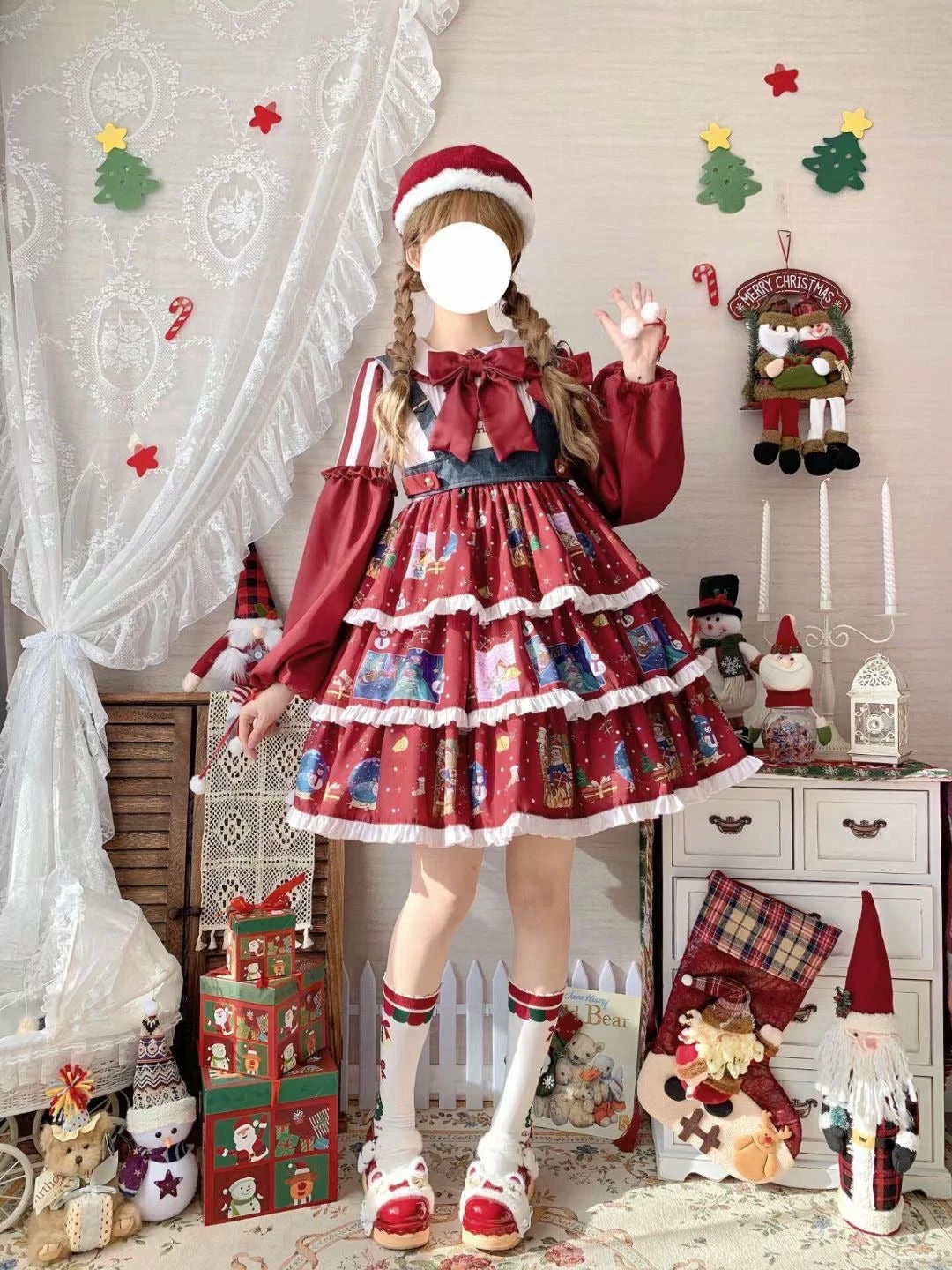 EverythingCuteClub Dress + Rompers The Letter After Christmas Lolita Set Dress + Vest+ Elk Cloak 4 EverythingCuteClub Dress + Rompers The Letter After Christmas Lolita Set Dress + Vest+ Elk Cloak