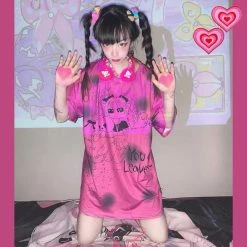 EverythingCuteClub Top Pink Psyco E-sport Over Sized T-shirt