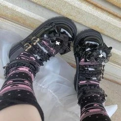 EverythingCuteClub Wishful Star Lolita Shoes Laser Patent Leather Platform Shoes