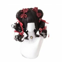EverythingCuteClub Little Red Black Curly Dolly Bunches Double Pony Tails Hair Wig Cosplay Accessories