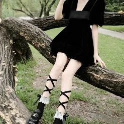 EverythingCuteClub Cross Ribbon Black Socks Buy 2 Get 1 Free Lingerie + Panties + Sleepwear + Socks