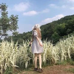 EverythingCuteClub Large Lapel Indie Pop Check Dress