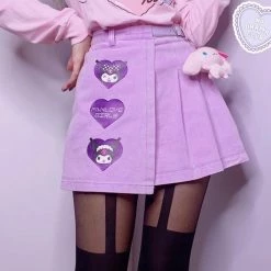 EverythingCuteClub Purple Pleated Skirt Kuromi Pattern