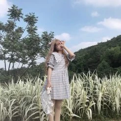 EverythingCuteClub Large Lapel Indie Pop Check Dress