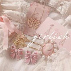 EverythingCuteClub Pink / Black Bow Earrings / Ear Clips