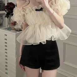 EverythingCuteClub Top Puff Cloud Off-shoulder Blouse