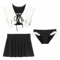 EverythingCuteClub Top Cross Sailor Collar Swimsuit Set
