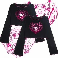 EverythingCuteClub Crop Top Kuromi / My Melody Pattern